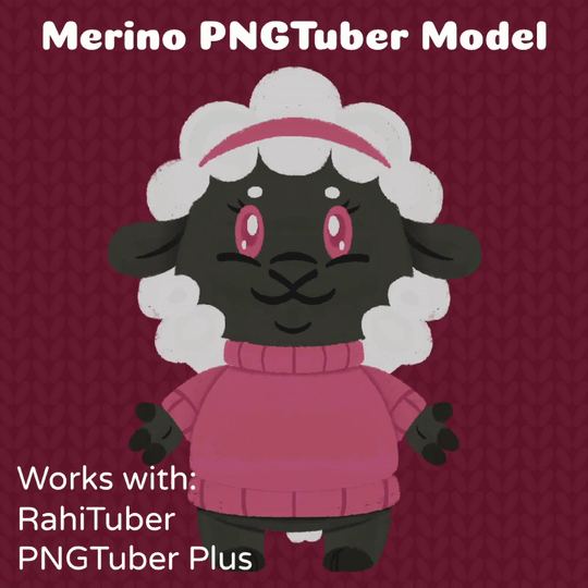 Gif of a sheep character with black fur and white fleece. She has a red sweater, headband, and eyes. She is looking around and opening her mouth